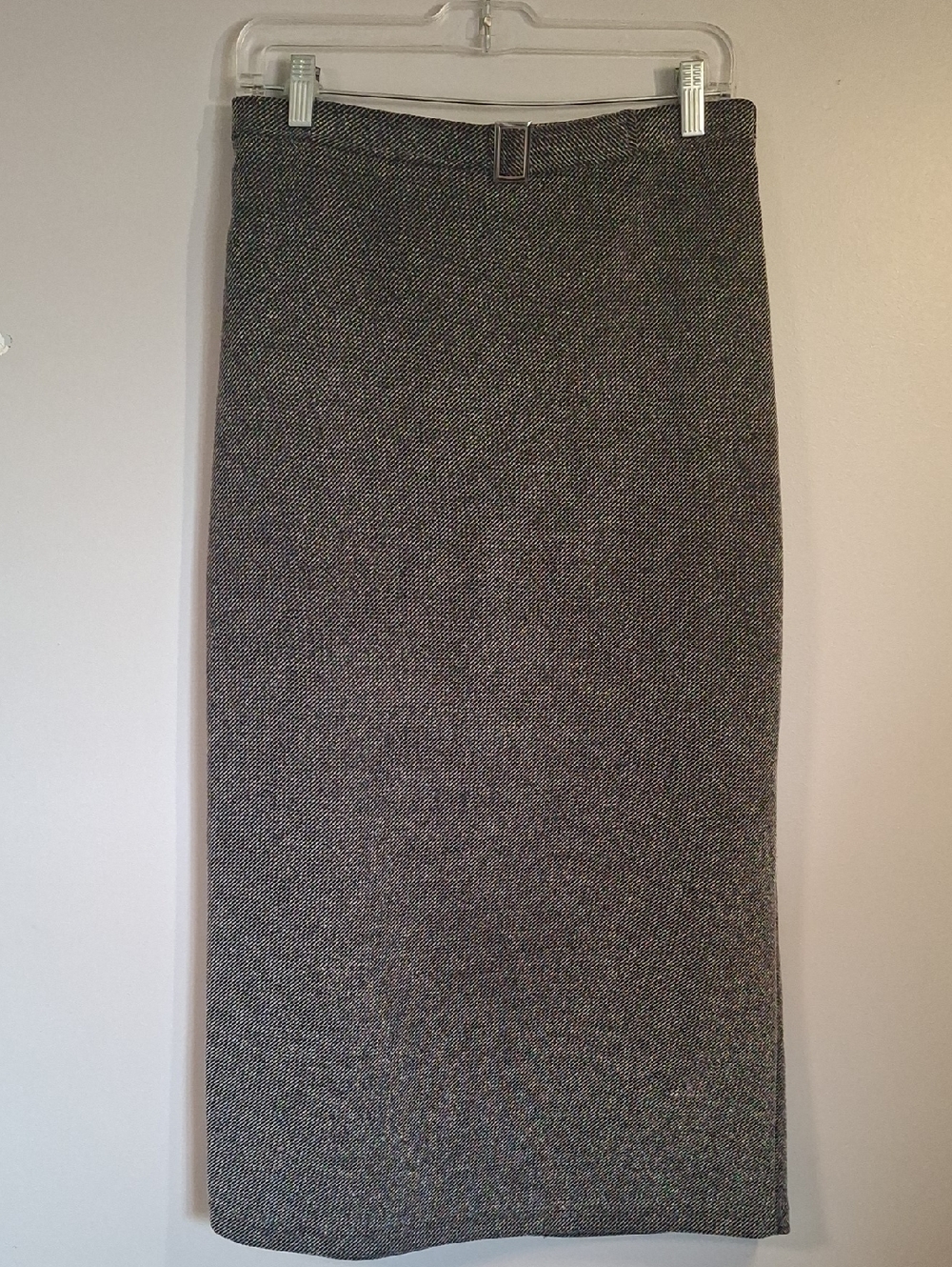 Vtg Fifth Avenue Grey Tweed Maxi Skirt with Back Slit Size S/P